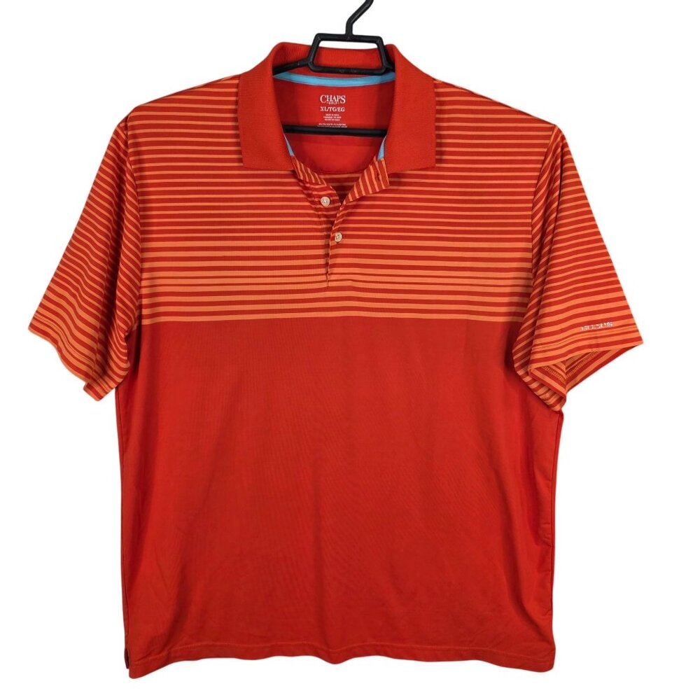 Mens Chaps Orange Striped Polo Shirt Short Sleeve Polyester Stretch Size XL